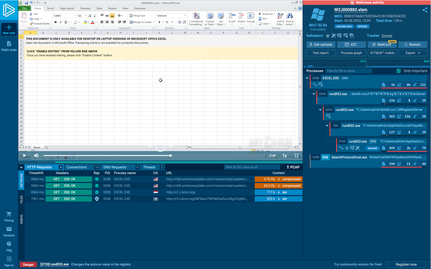 Emotet sample in ANY.RUN 