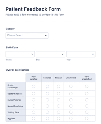 Patient feedback form example