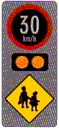 Regulatory Electronic periodic speed limit sign at school