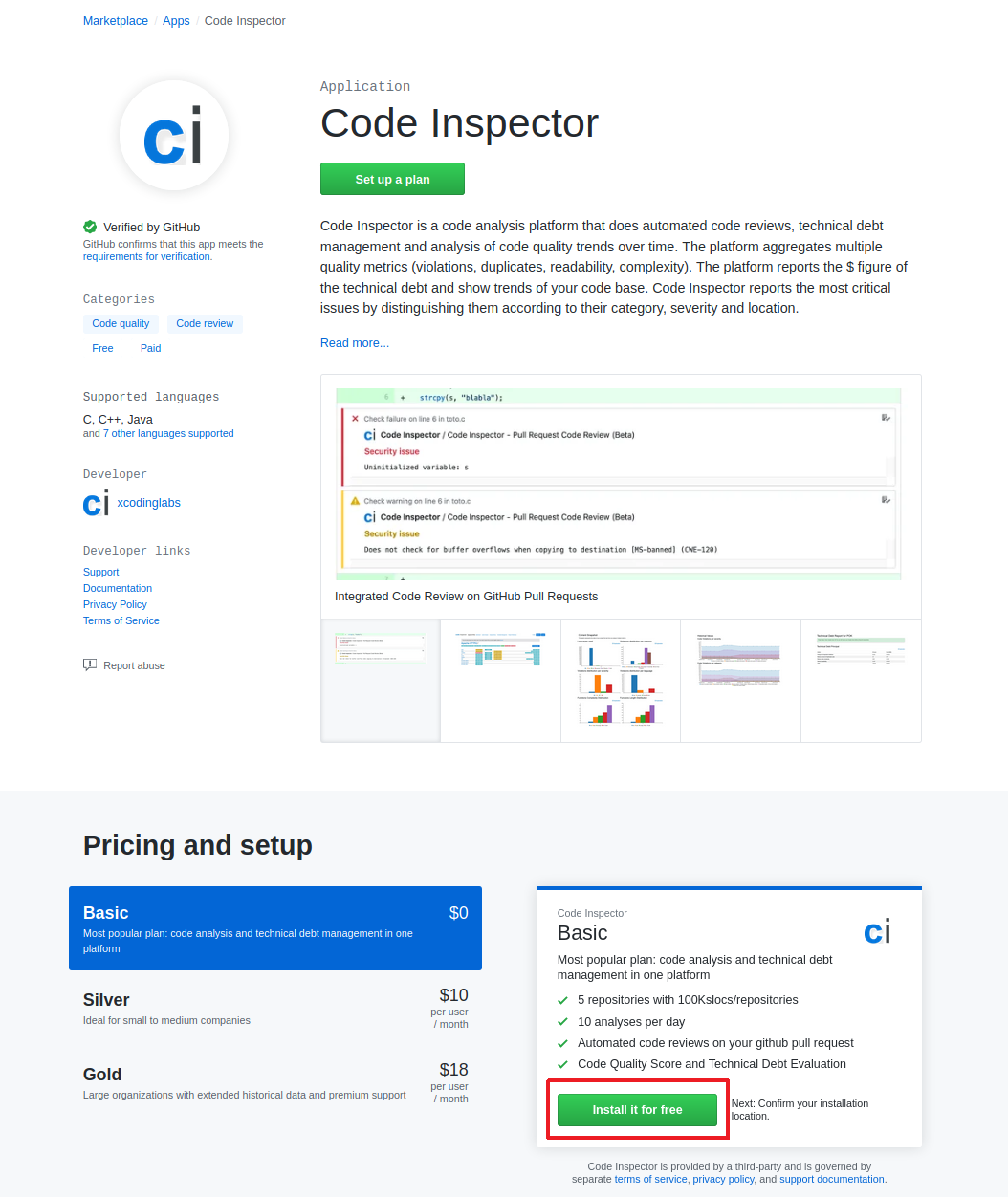 Add code inspector from Github apps