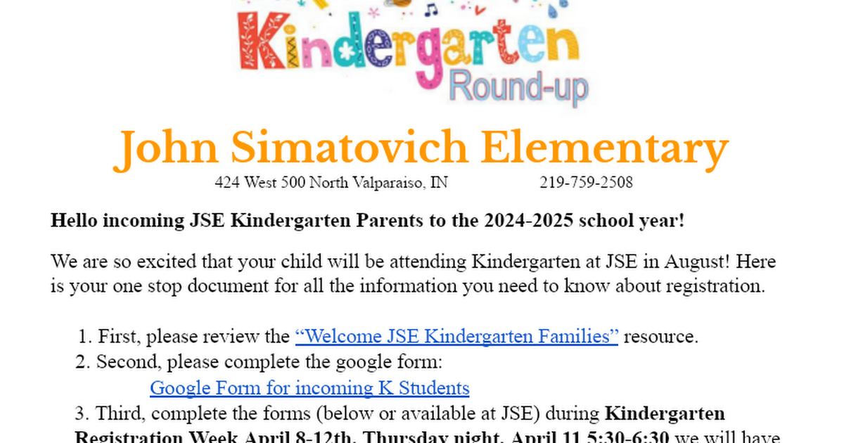 JSE KINDERGARTEN ROUND-UP 2022 for the 2023 School Year