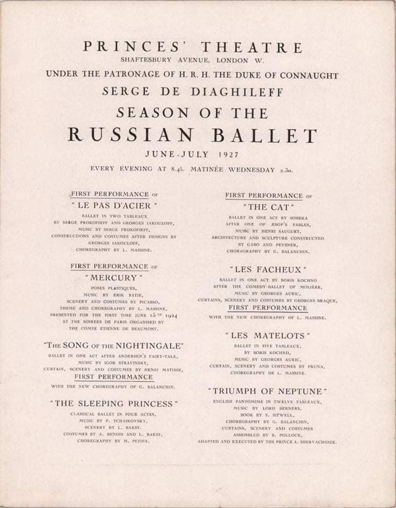 Season pamphlet for Ballet Russes, 1927