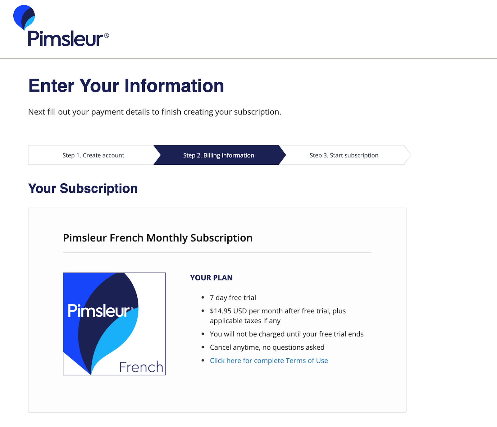Select your Pimsleur payment option.
