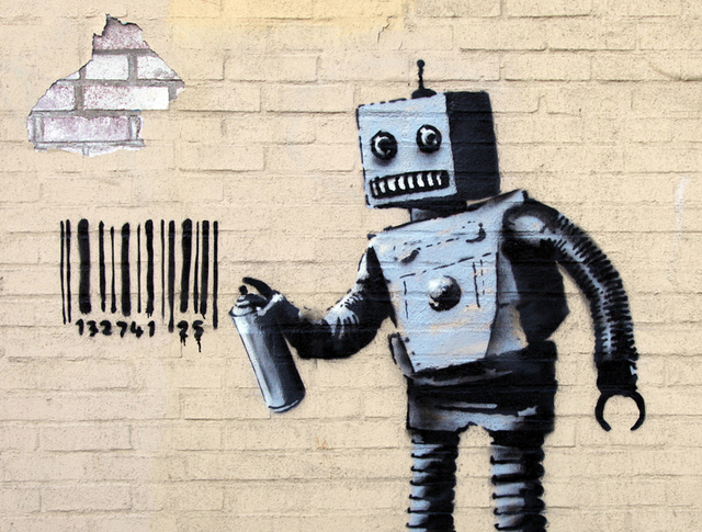 Banksy in NYC Day 28: Tagging Robot with Barcode in Coney Island - Untapped  New York