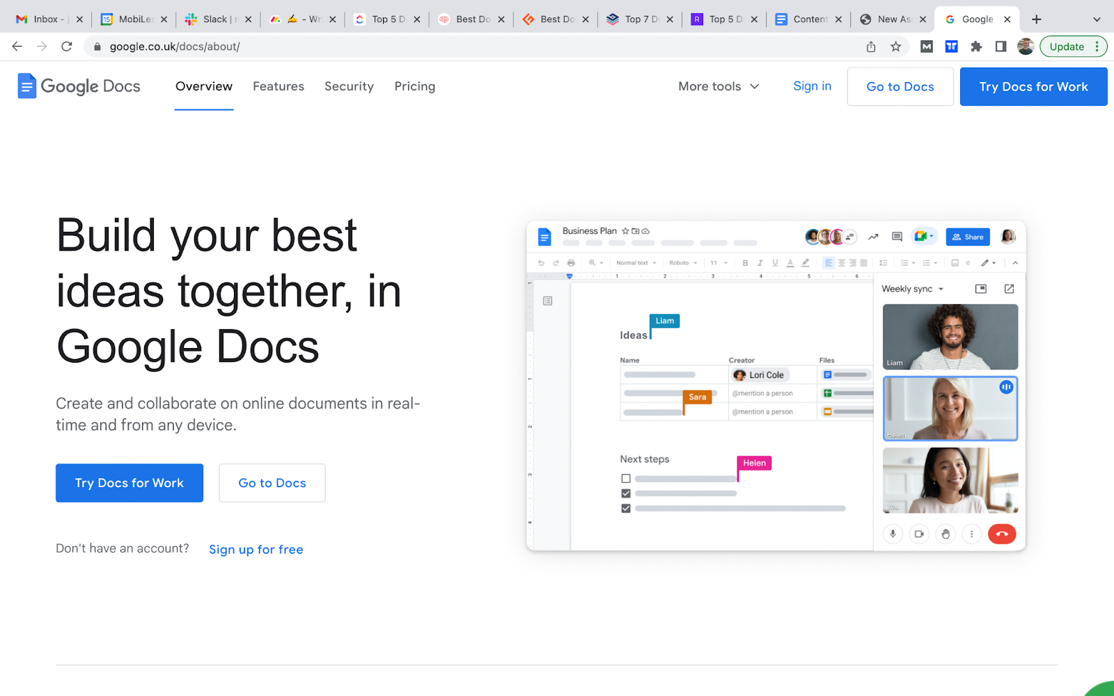 googledocs document collaboration software home page