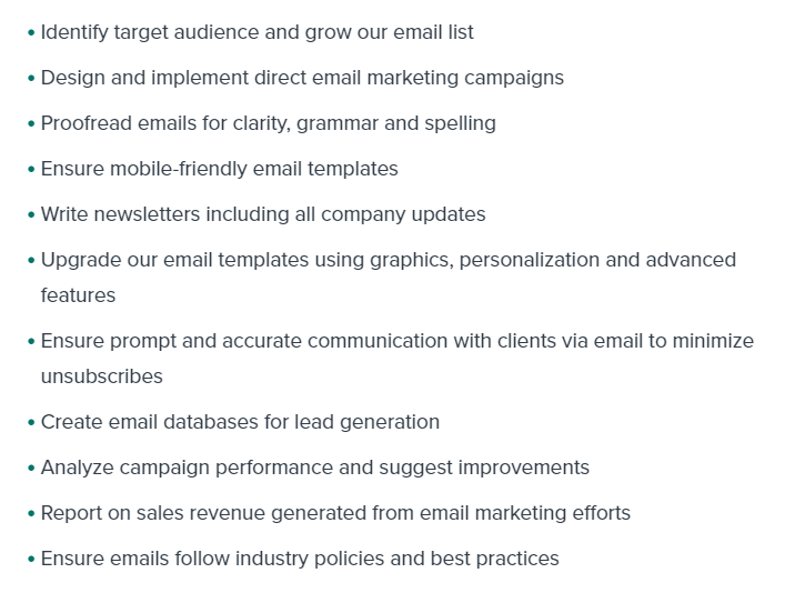 email marketing tasks