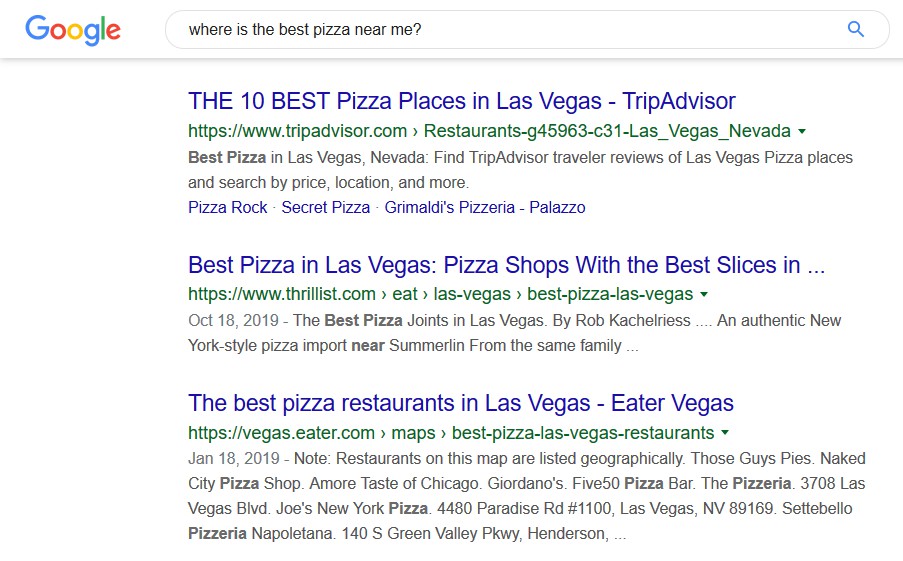 Exemplo de pesquisa de SEO local