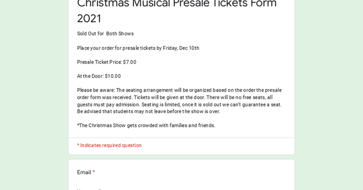 Christmas Musical Presale Tickets Form 2021