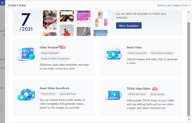 A screenshot of TikTok Ads Creative Tools.