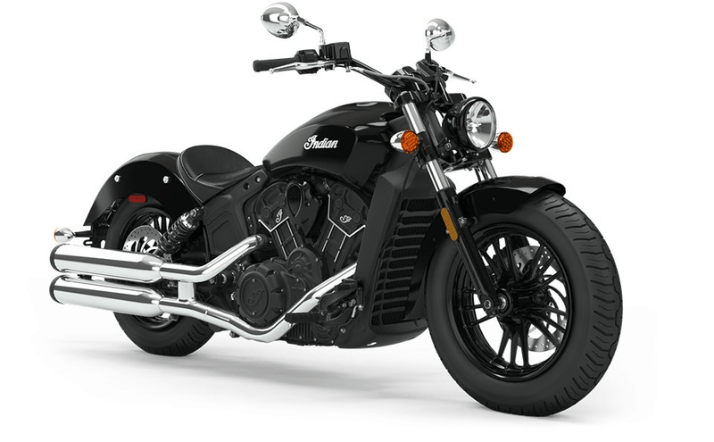 A black and chrome Indian Scout Sixty shown above. 