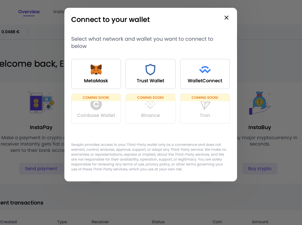 Connect web3 wallet like Metamask, Trust Wallet, WalletConnect.