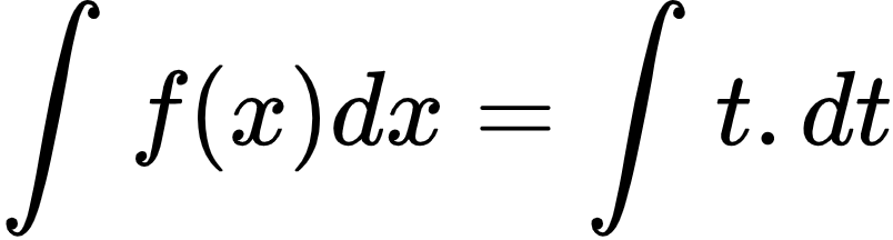 {"type":"align*","font":{"family":"Arial","size":10,"color":"#000000"},"id":"2-1-0-1-1-1-1-1-1-1-1-1-1-1-1-1-1-1-2-1-1-1-0-1-1-1-1-1-1-1-1","code":"\\begin{align*}\n{\\int_{}^{}f\\left(x\\right)dx}&={\\int_{}^{}t.dt}\t\n\\end{align*}","ts":1600344281029,"cs":"dOj1HpMV292kD5Ddwi7YkQ==","size":{"width":133,"height":36}}