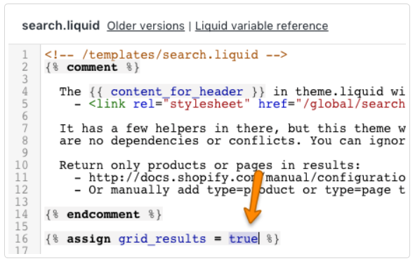 Search.liquid Setting Shopify