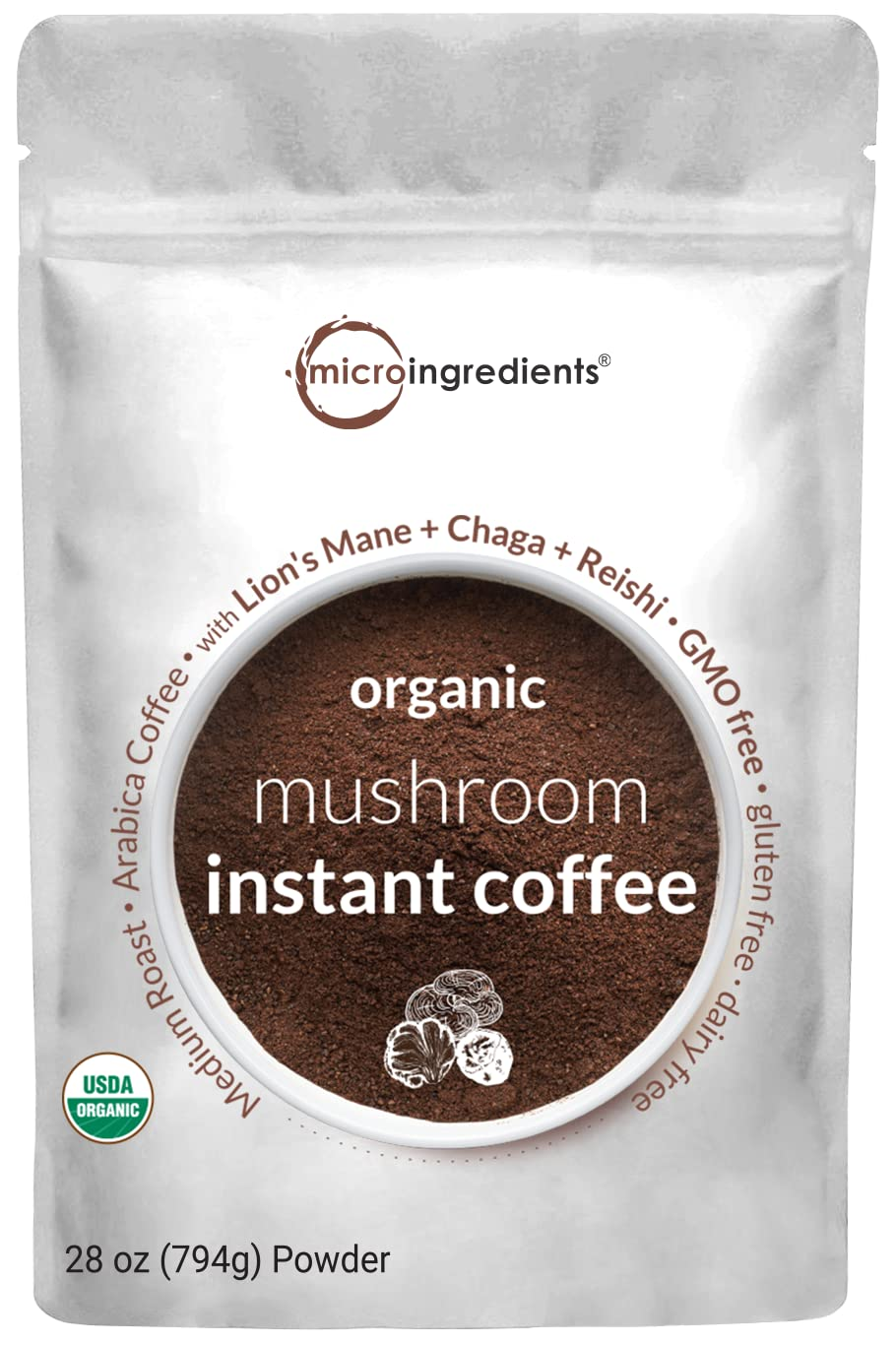 
Organic Instant Mushroom Coffee Powder, 28 Ounce Bag