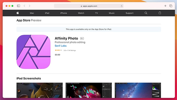 Applications de retouche photo iOS Affinity Photo