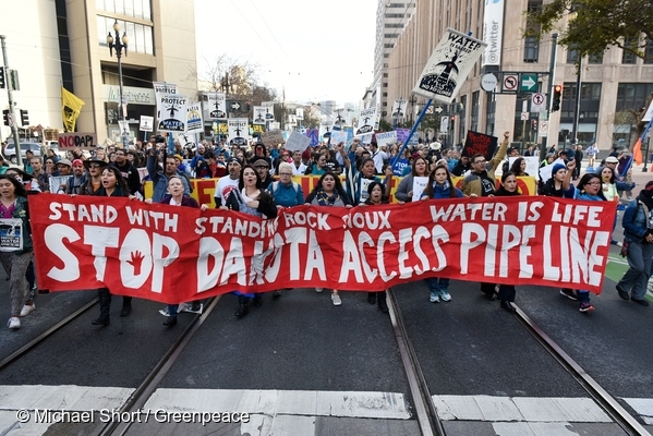 People gather in support of the Standing Rock Nation at the City Center Plaza of San Francisco.  15 Nov, 2016  © Michael Short / Greenpeace