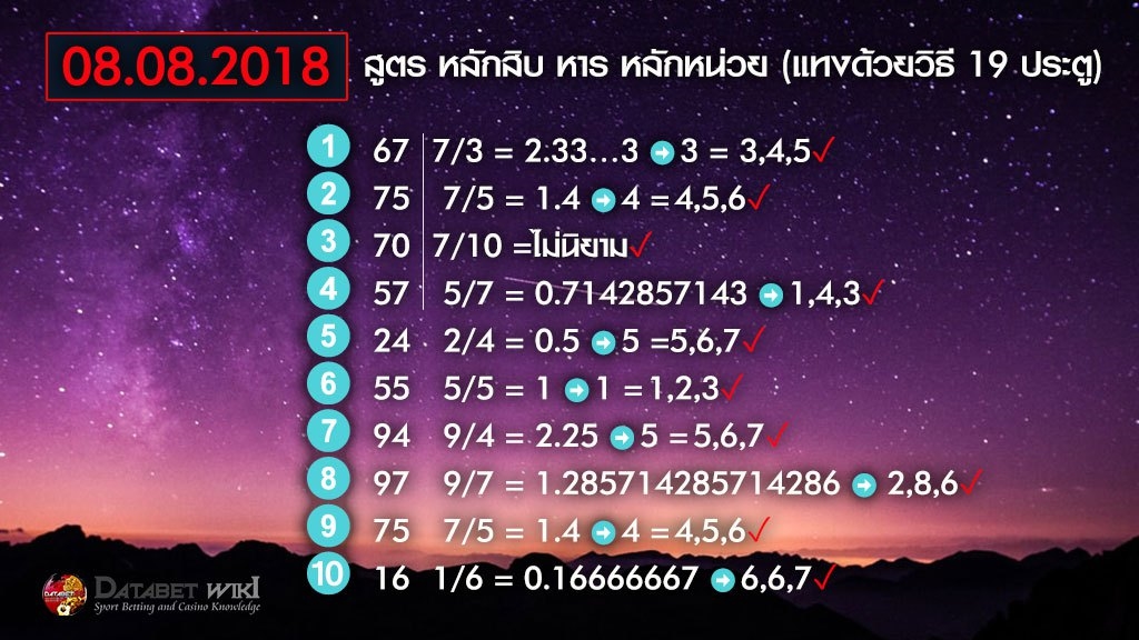 ตัวอย่างสูตรหวยยี่กีแบบหลักสิบหารหลักหน่วย