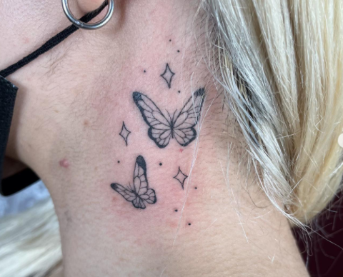 Black Butterfly Neck Tattoo