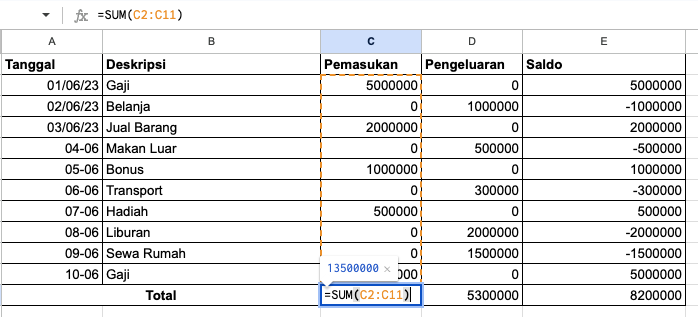 Rumus Excel untuk Mengatur Pemasukan dan Pengeluaran
