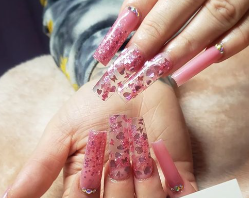 Hidden Butterfly In Rose Butterfly Nail Design