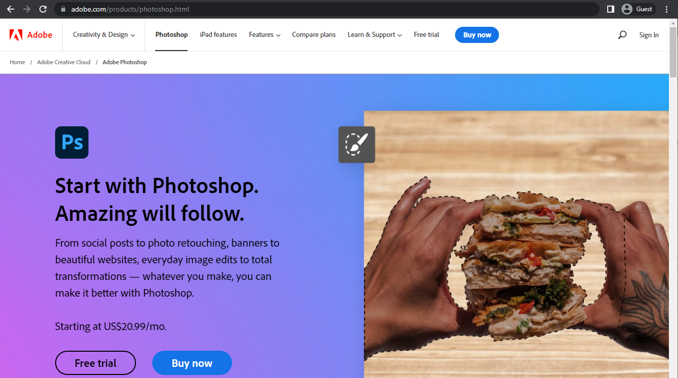 adobe photoshop landing page