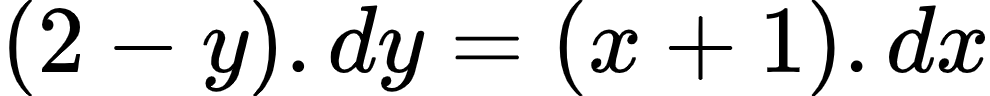 {"id":"4-0-0","type":"$","font":{"color":"#000000","family":"Arial","size":10},"code":"$\\left(2-y\\right).dy=\\left(x+1\\right).dx$","ts":1603530356974,"cs":"wOdpvbHtaY3LRaeORfOL8A==","size":{"width":164,"height":16}}