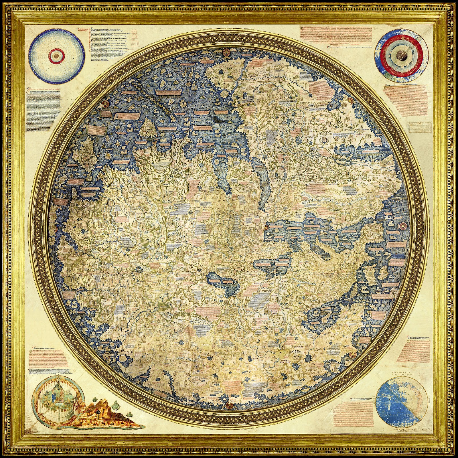 The Fra Mauro map is a map of the ‘known’ world made around 1459, before Christopher Columbus discovered America and is considered the greatest memorial of medieval cartography in existence.