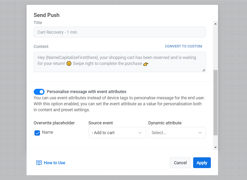 Personalize messages with event attributes