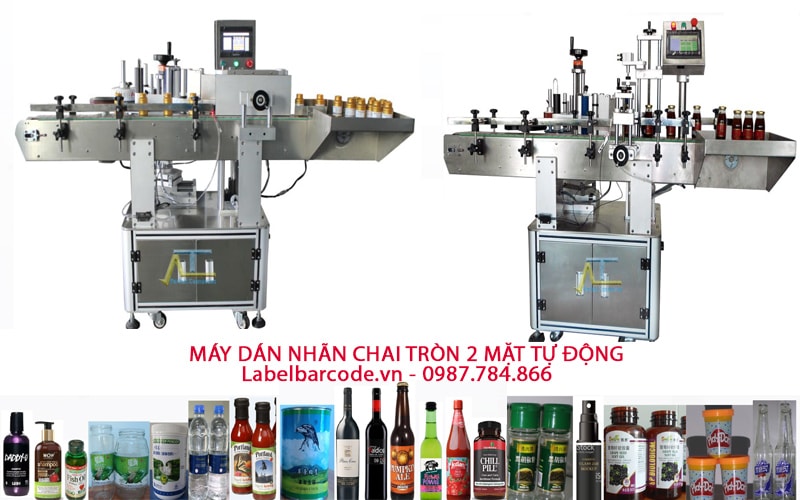 Máy dán nhãn chai tròn tự động dán nhãn 2 mặt