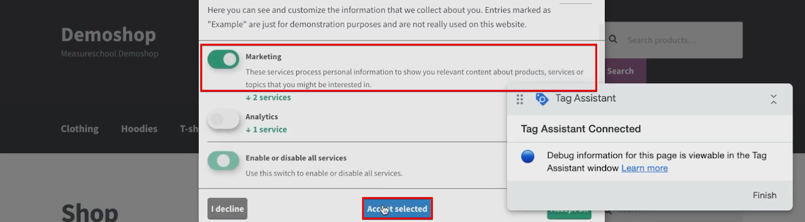 Giving access to marketing consent from the consent banner