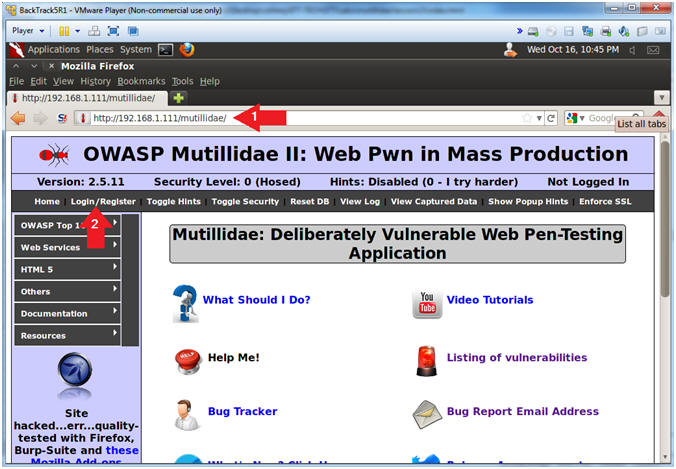 Screenshot of the OWASP Mutillidae II interface from computersecuritystudent.com