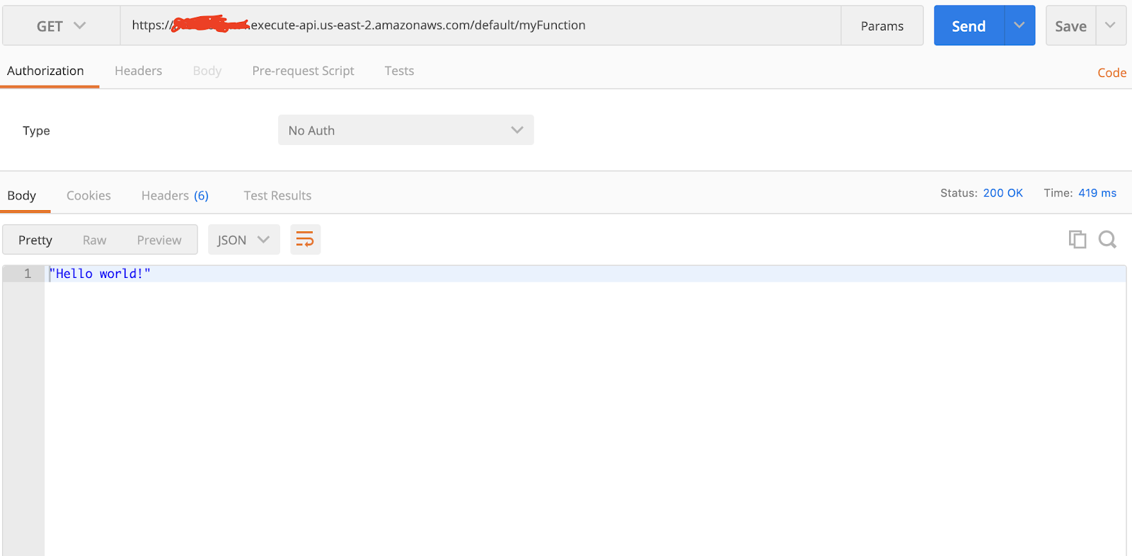 Testing a lambda function in postman