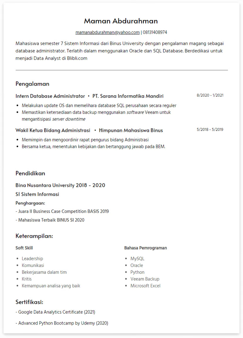 Kumpulan contoh cv formal untuk referensi melamar kerja blog mba lumina