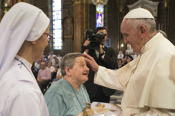 Pope Francis during his encounter with meets sick
