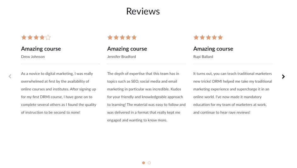 social proof: reviews