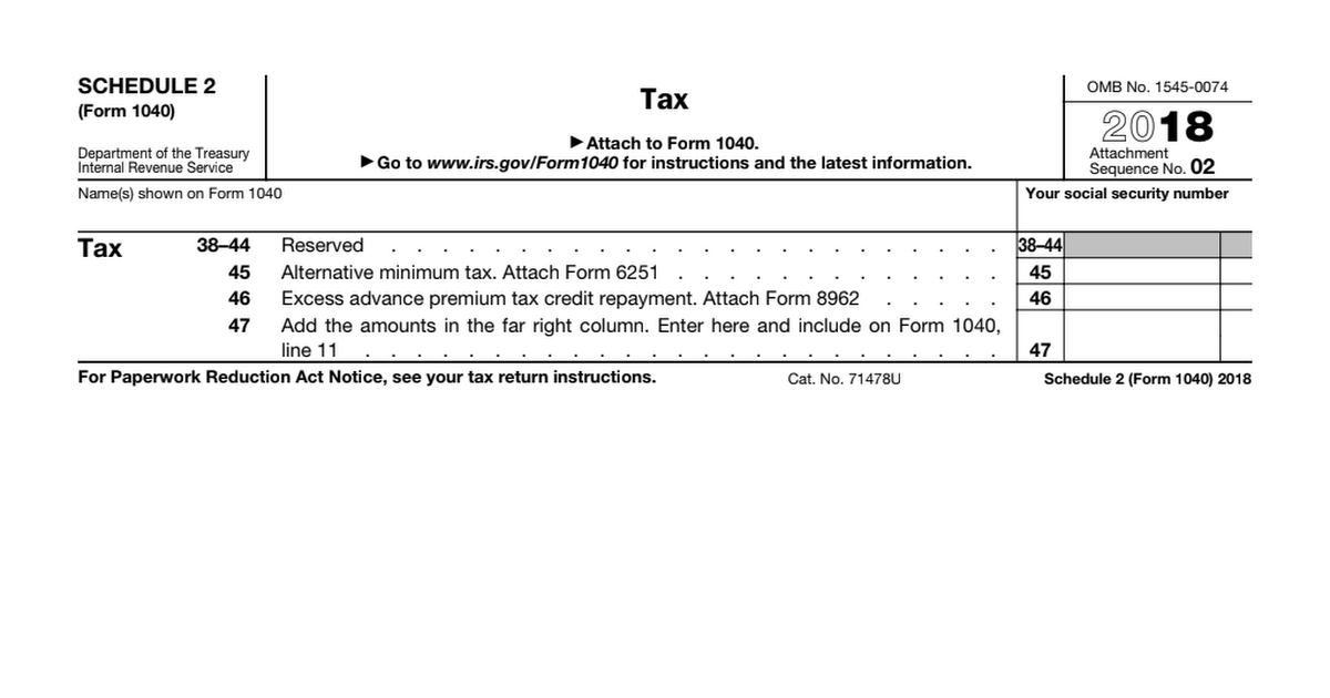 Irs Form 1040 Schedule 2 2018