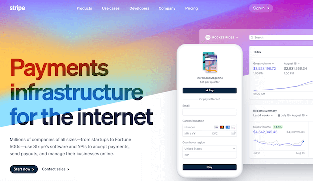 Stripe payment processing home page