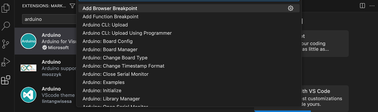 The command palette in VSCode