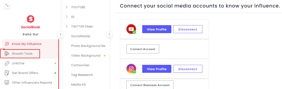 Open Growth Tools from SocialBook menu bar.