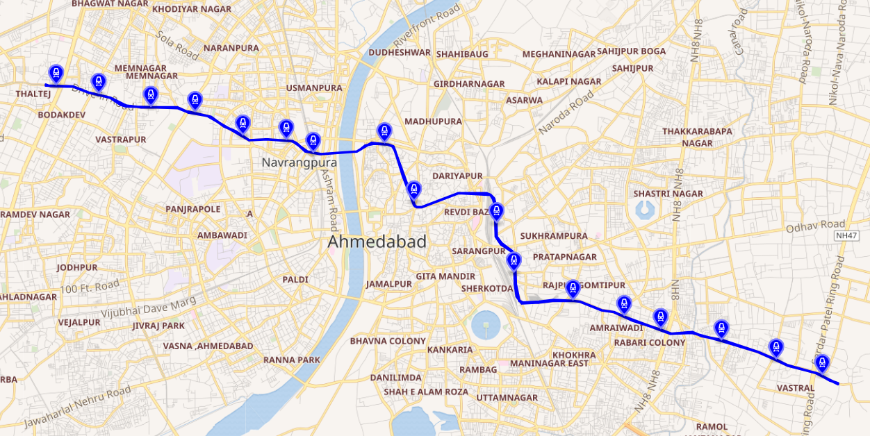 Ahmedabad Metro Blue Line Route Map