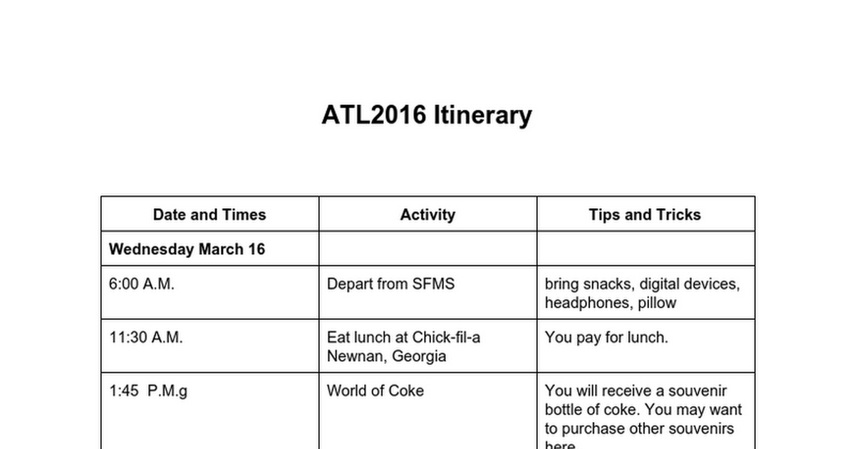 Official ATL2016 Itinerary