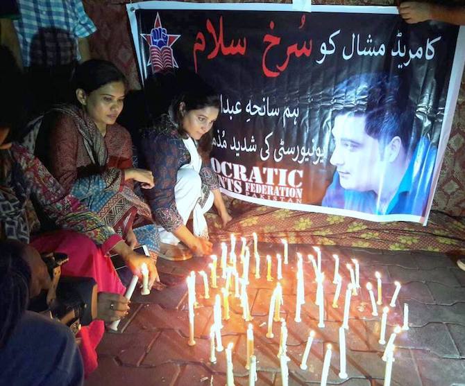 A protest in Karachi over the lynching of Mashal Khan. Credit: Abida Ali/IPS