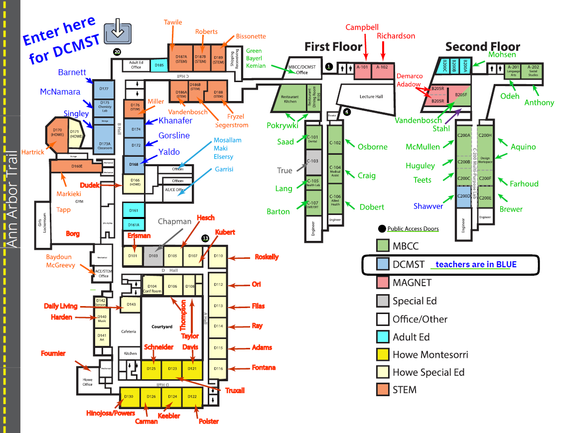 Detailed map of Dearborn Heights Campus with locations of each teachers' classrooms.