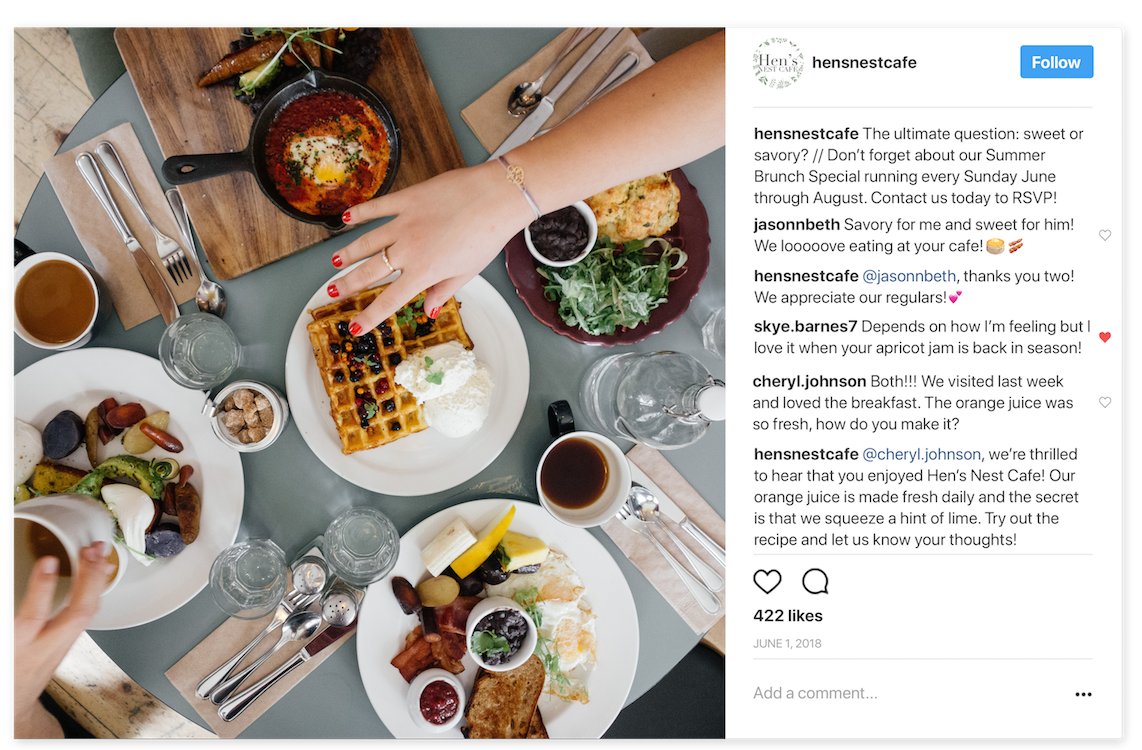 hens nest cafe instagram comments for social media customer care