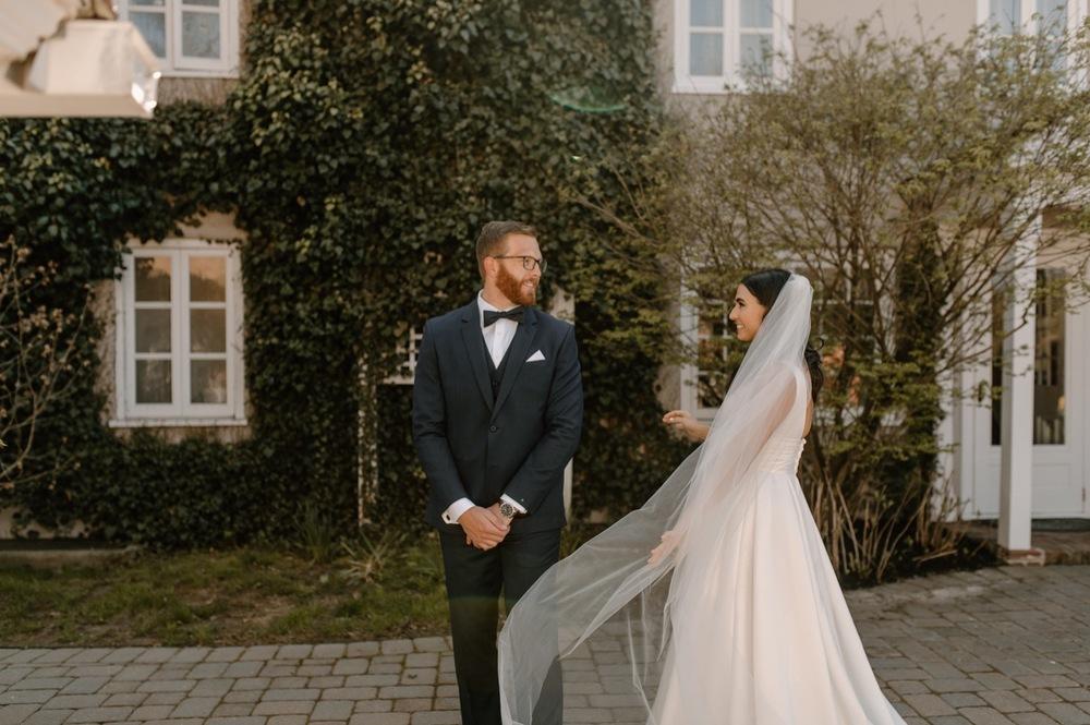 Couple at their first look before their wedding ceremony