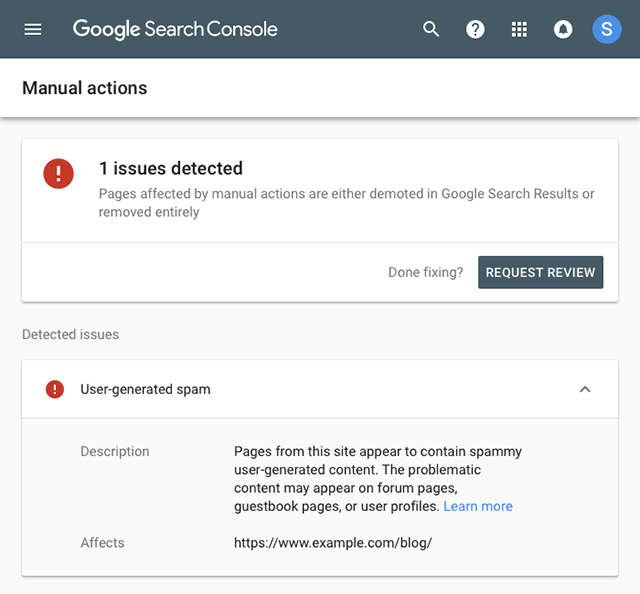 Google investigating missing manual actions