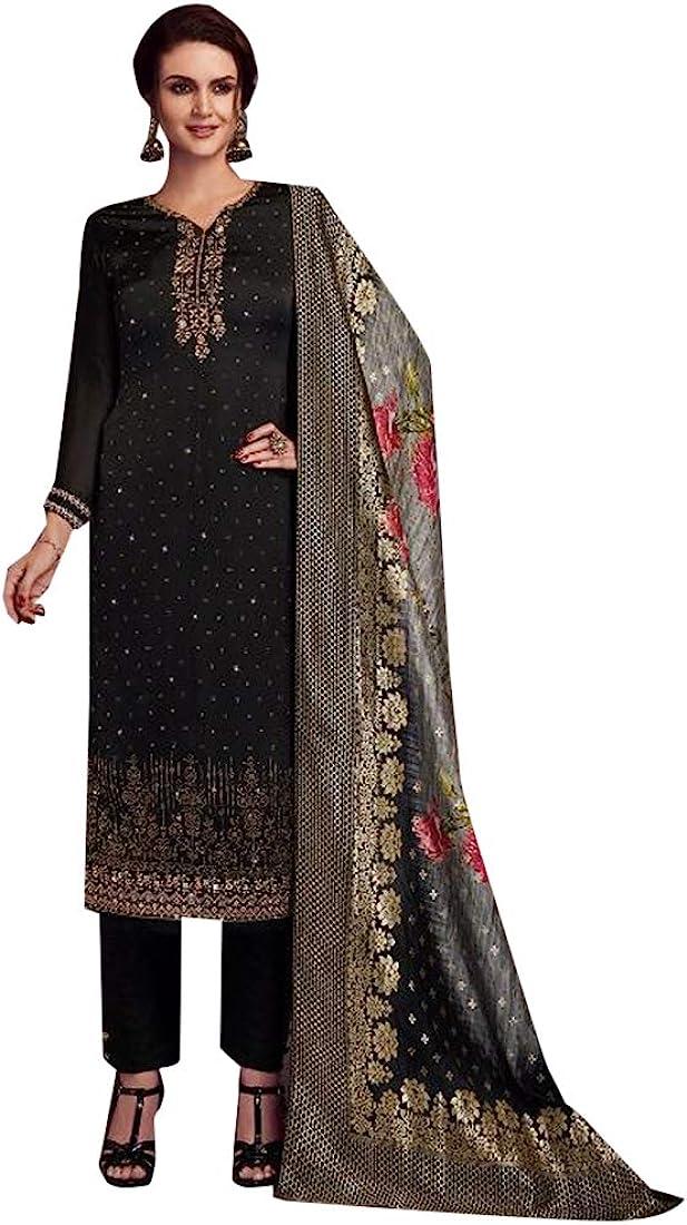 Buy Black Ethnic Churidar Salwar Kameez Suit Jacquard Dupatta Indian Women  Dress Muslim Semi-stitch Eid Festive 8766 at Amazon.in