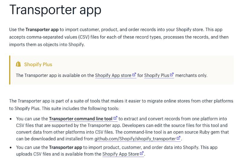 Application Shopify Transporter