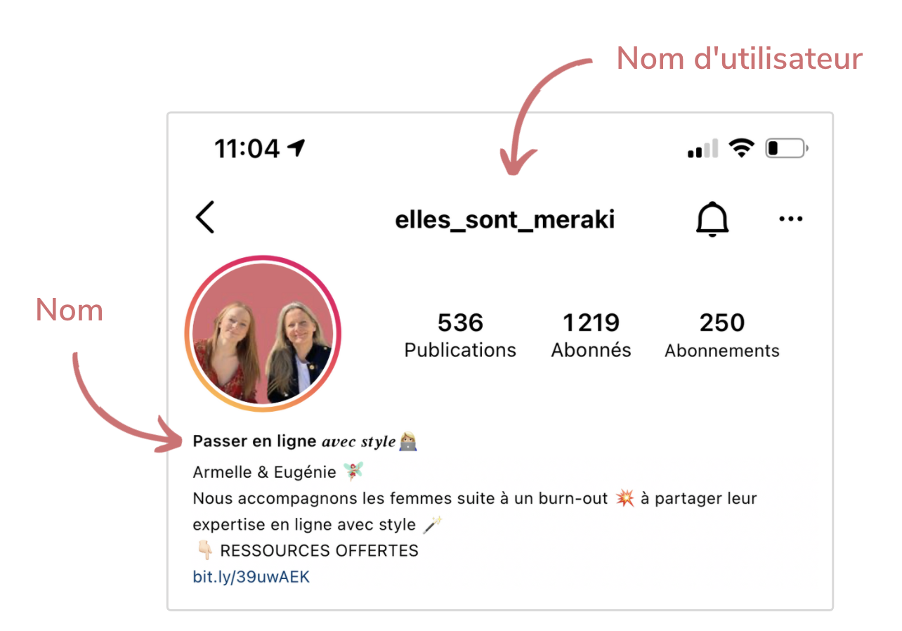 Nom d'utilisateur et nom sur Instagram