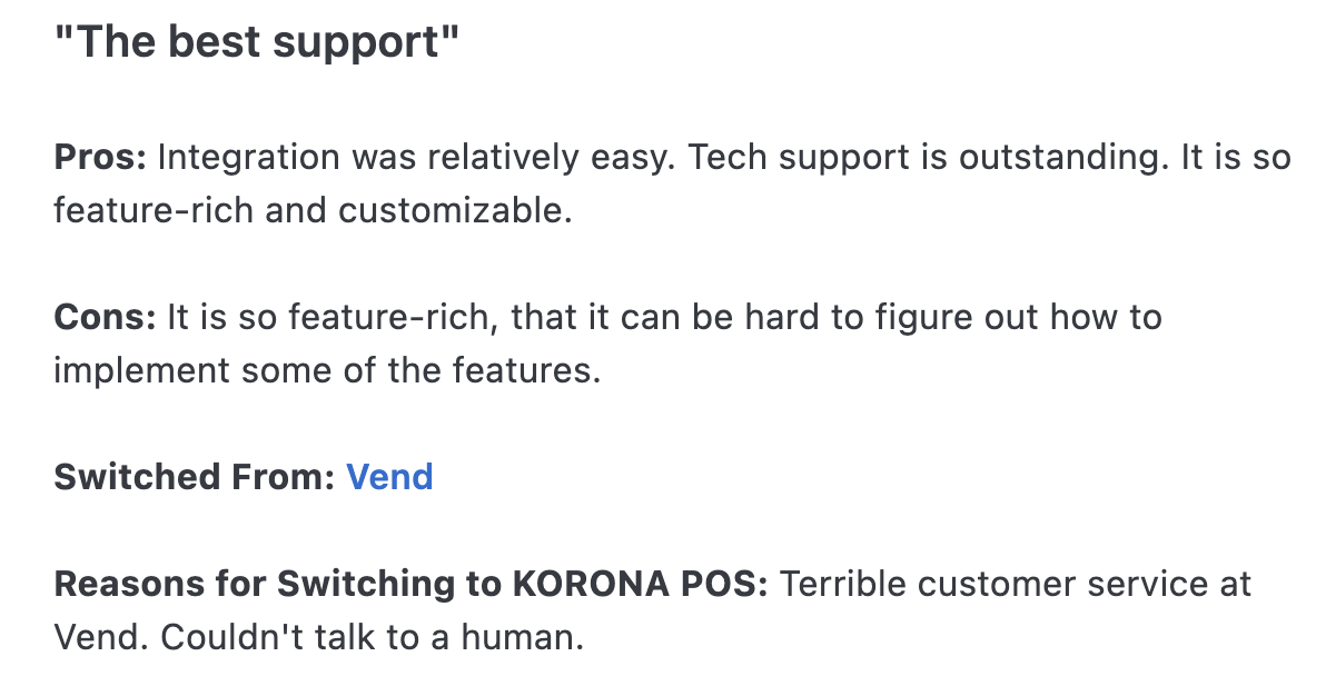 Screenshot of a KORONA POS customer review from Capterra